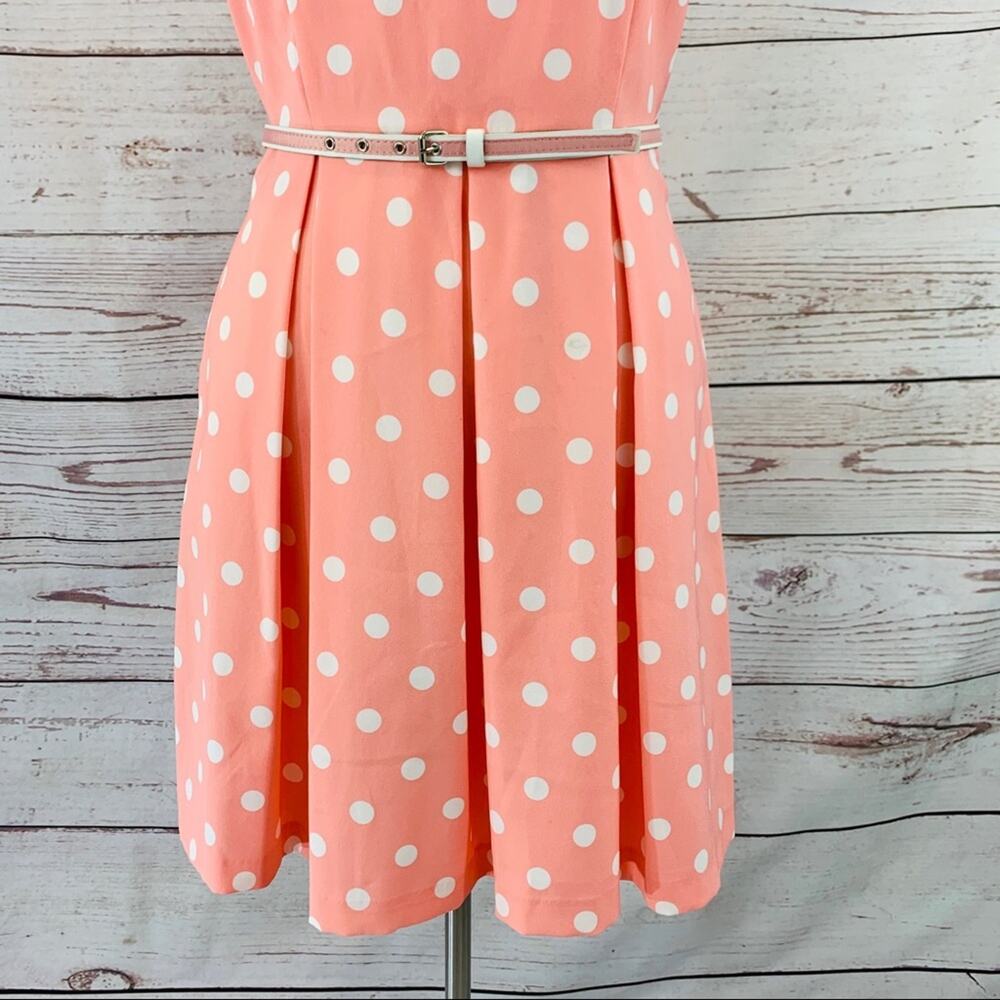 Madison Leigh peach and white dot with belt dress - Picture 3 of 12